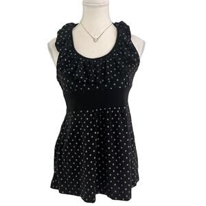Black & White Polka Dot Baby Doll Cami With Cross Back & Ruffle Detail Size M